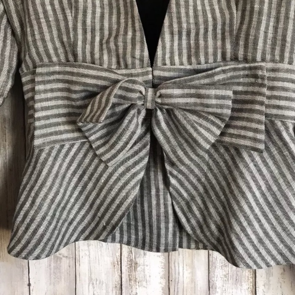 Anthropologie KRISTINIT Blazer SZ XS Striped Bow - Picture 2 of 6